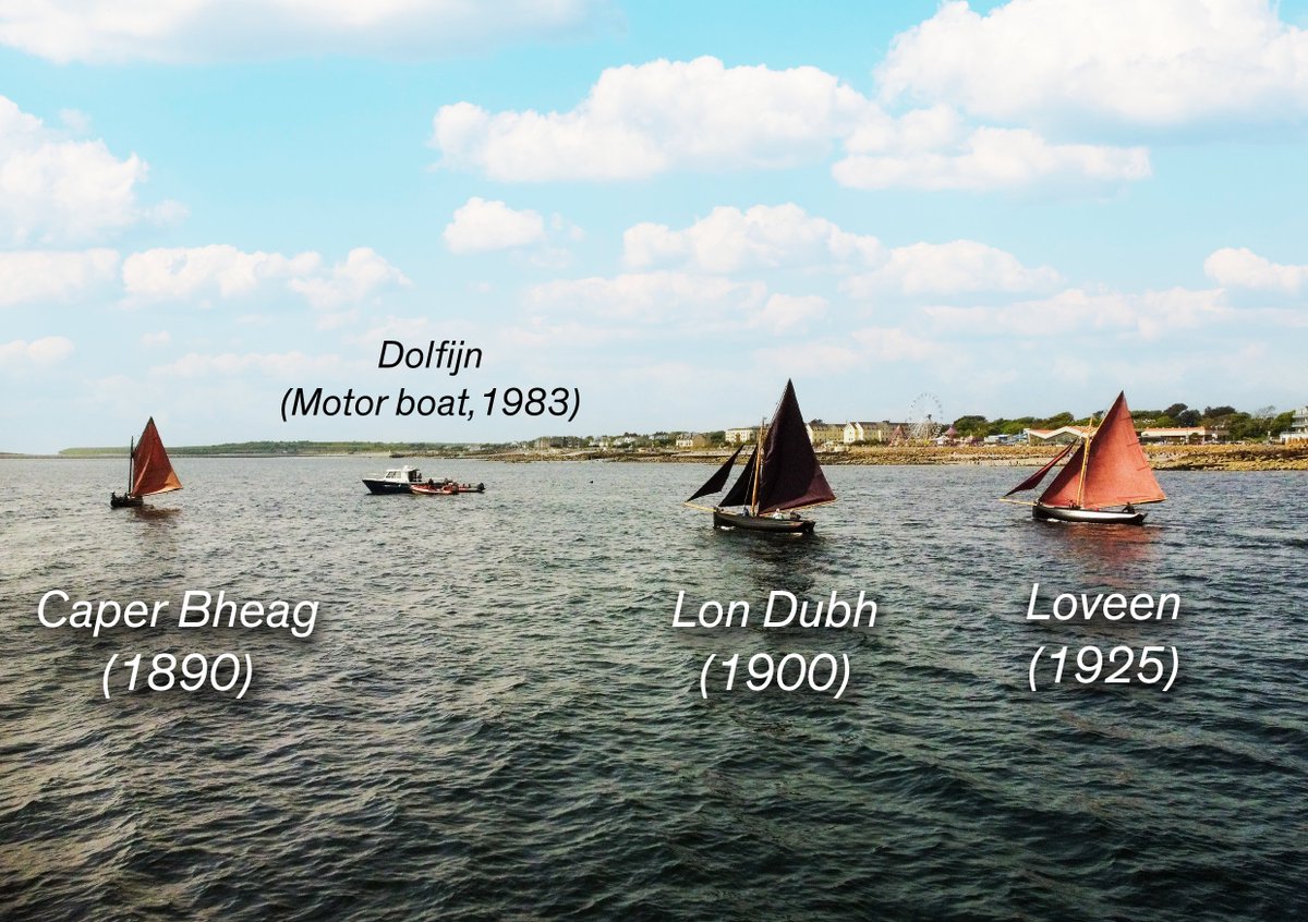 So much history in one photo. 
From left to right,
Caper Bheag (1890)
Dolfijn (motor boat, 1983)
Lon Dubh (1900)
Loveen (1925)
@GalwayBayTours 
#Salthill #AnTóstal