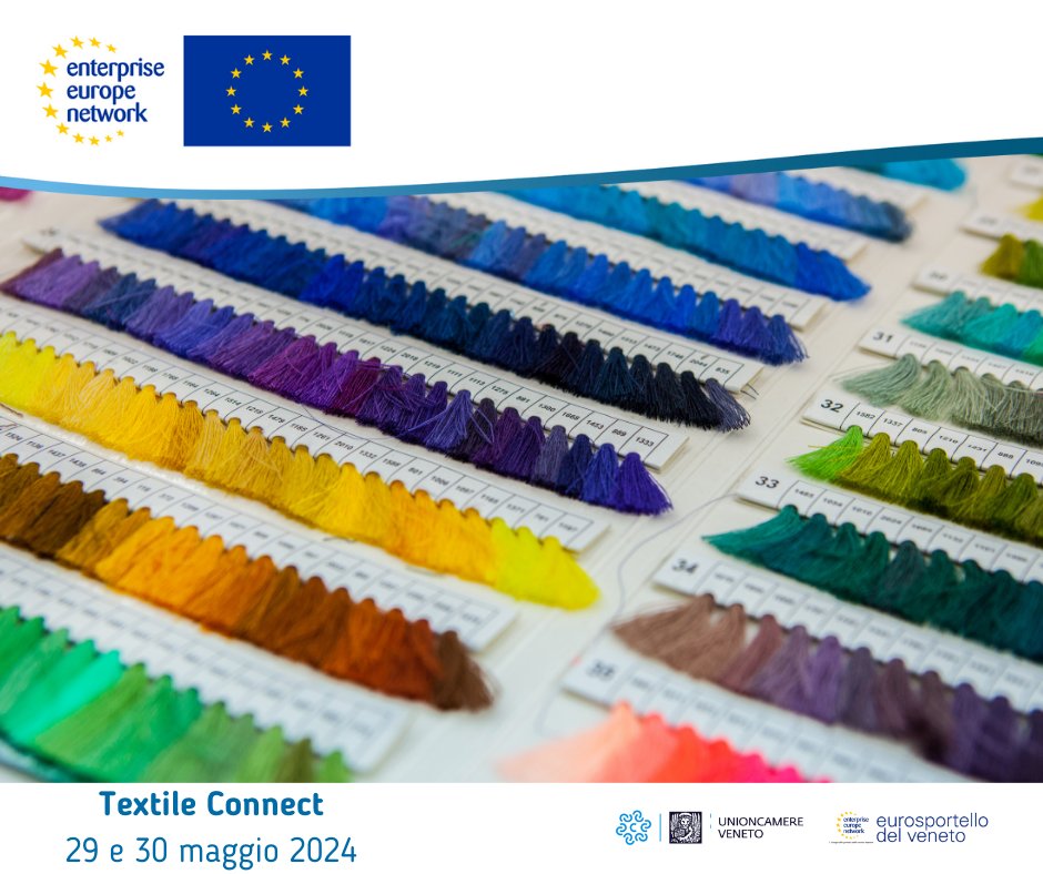 Textile Connect 2024 | 29 e 30 maggio 

Incontri #B2B online per aziende e professionisti nel mondo della moda e del tessile. 

🌐 unioncamereveneto.it/textile-connec…

La piattaforma registra ad oggi 70 aziende provenienti da 17 Paesi nel mondo

#EENCanHelp #UnioncamereVeneto