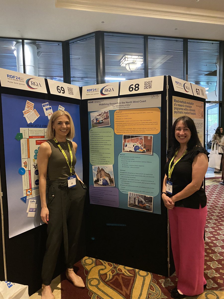 @Vix_Wilk and I representing @NIHRCRN_nwcoast at #RDF24 The Celtic Manor Resort. 
Our MRU, Kitty - the star of our poster - is also here on show in the exhibition hall @EMSHealthcare