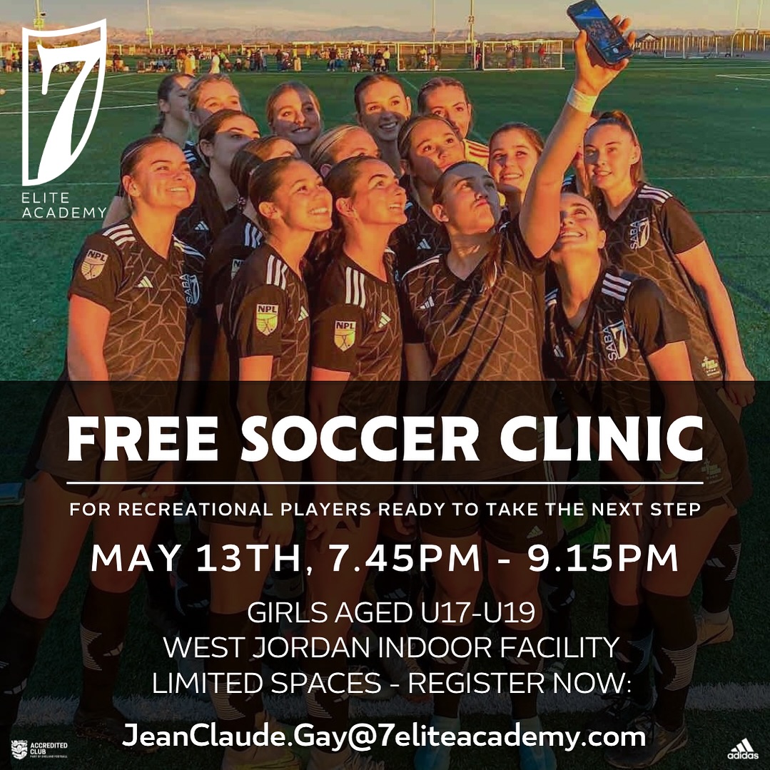 DEVELOPMENT 🇺🇸🇬🇧🇹🇿 Attention rec players in the SLC area! 🚨

We’re holding a FREE soccer clinic on MONDAY (TODAY!) for rec players ready to take the next step 👊

• 7.45pm - 9.15pm, West Jordan Indoor Facility

BOOK NOW 👇
JeanClaude.Gay@7eliteacademy.com

#7EliteSABA