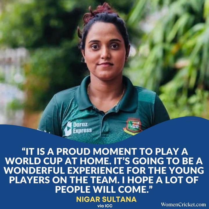 “It is a proud moment to play a World Cup at home.'-Nigar Sultana 🗣

#women #cricket #NigarSultana #BangladeshCricket #worldcup #CricketTwitter #WomenCricket