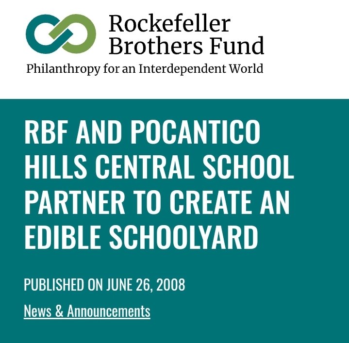 Rockefellers are also involved in The Edible Schoolyard program. Please don't let your kids tend gardens at the Rockefellers estate. 'Thomas Elliott, superintendent of Pocantico Hills Central School, New York, announced that students could soon be eating salad and soup from