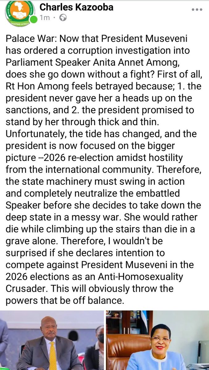 A Palace War that is likely to unfold between @AnitahAmong and @KagutaMuseveni.