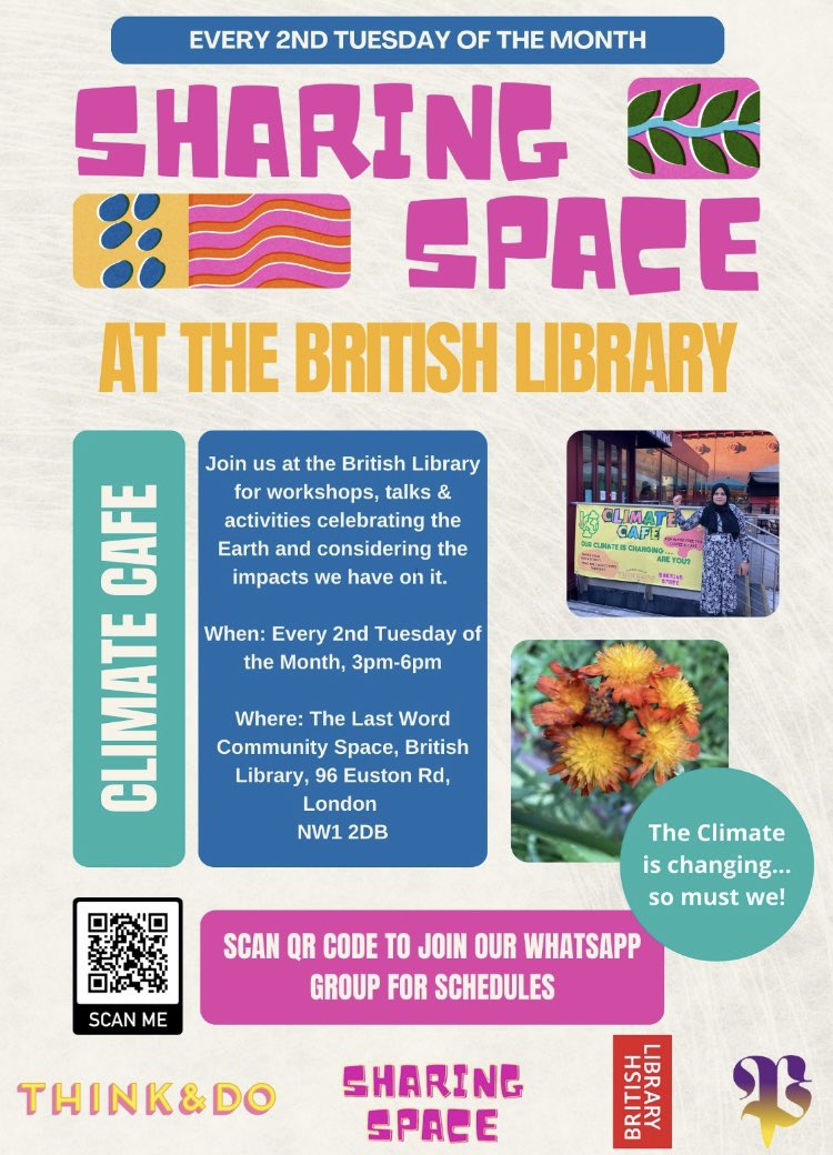 We excited to be back @britishlibrary tomorrow for r new monthly pop up Sharing Space. Great line up tomorrow includes weaving, embroidery and a discussion on creating nature corridors in the city …plus there’s a free veggie supper. And of course cake! C u there!