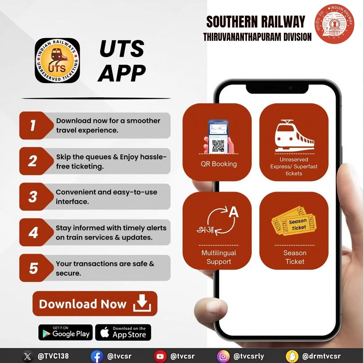 Secure your general train tickets effortlessly using the #UTSApp. From advance planning to last-minute trips, #UTS provides a convenient, paperless ticketing alternative. Experience a smooth journey with just a few taps. #southernrailways