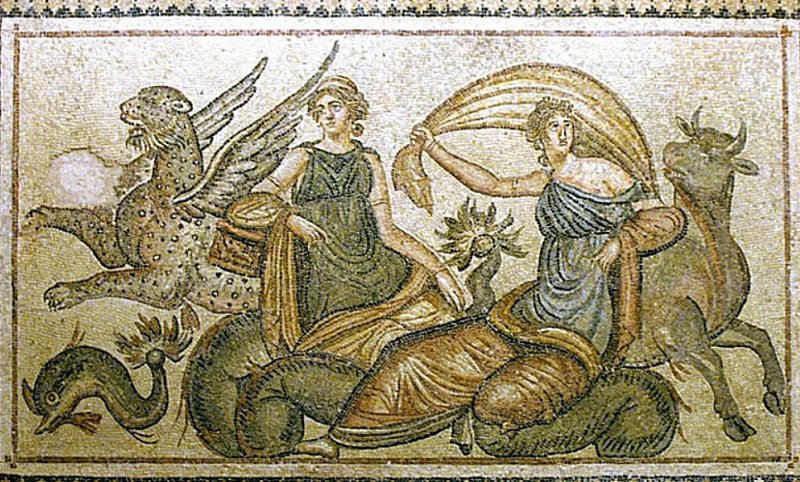 #MosaicMonday - Zeus, transformed into a bull, is portrayed stealing the goddess Europa.