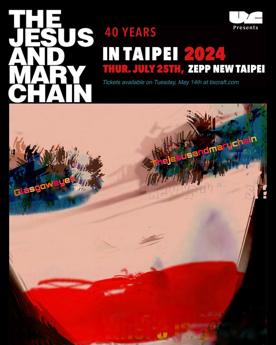 We'll be playing at Zepp New Taipei in Taiwan on Thursday 25th July 2024. Tickets go on sale at 12pm TST (5am GMT) Tuesday 14th May 2024. Info/tickets on this and all summer shows for 2024 themarychain.com/shows