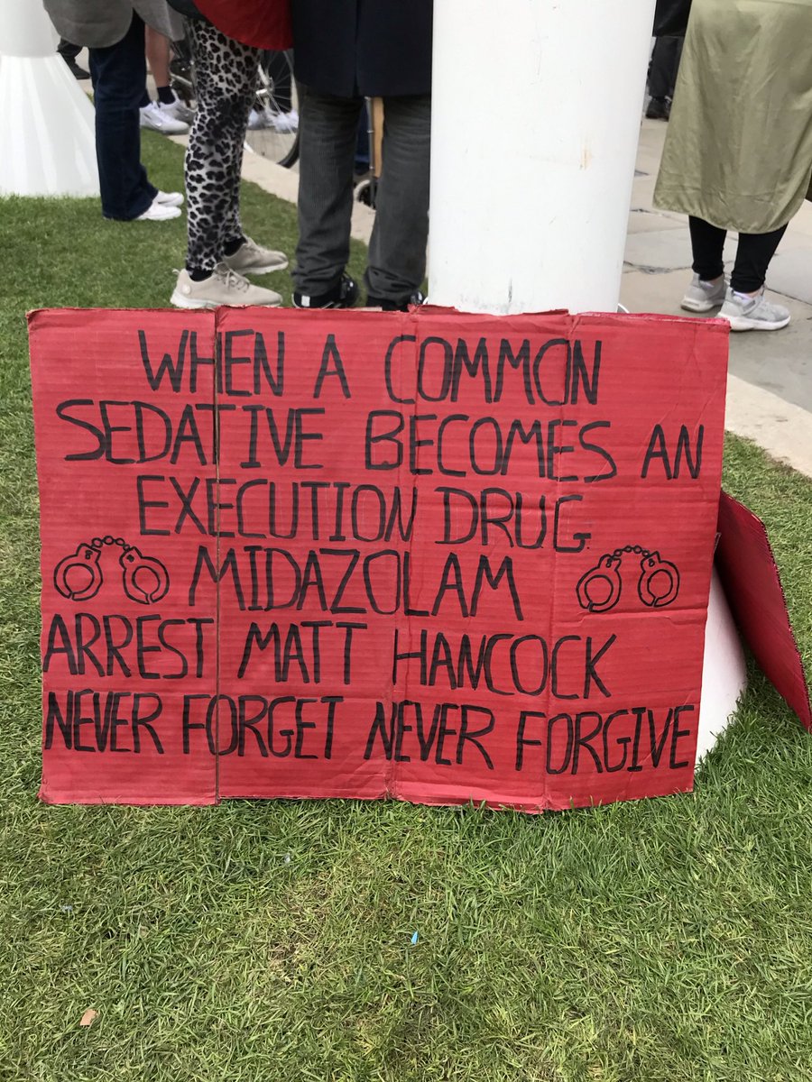 Year ago today outside Parliament. 

When a common sedative becomes an execution drug #Midazolam #ArrestMattHancock 

Without @MattHancock mass order of #Midazolam in April 2020 the nurses wouldn’t have been able to administer it resulting in the mass murder of our elderly #NG163
