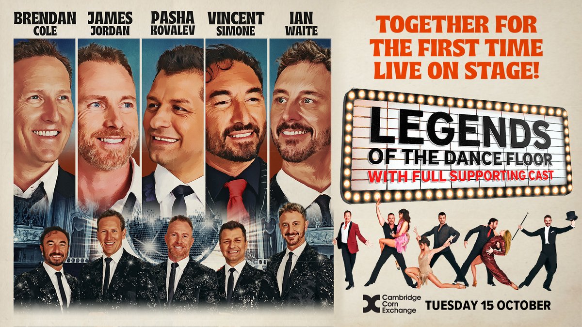 Legends of The Dance Floor - 15.10.24 Strictly Come Dancing legends Brendan Cole, James Jordan, Pasha Kovalev, Vincent Simone and Ian Waite are to perform in a spectacular new show called Legends of The Dance Floor. On sale: 20.5.2024, 10 AM Members pre-sale: 16.5.2024, 10 AM