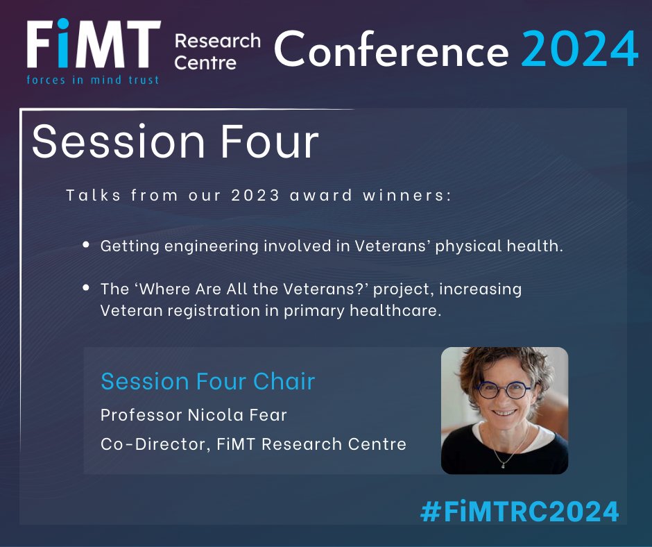 Session four of the @FIMT_RC Conference 2024 starting now. Chair: @ntfear, FiMT Research Centre Co-Director and @kcmhr Co-Director Full Agenda here fimt-rc.org/conference#sec… #FiMTRC2024