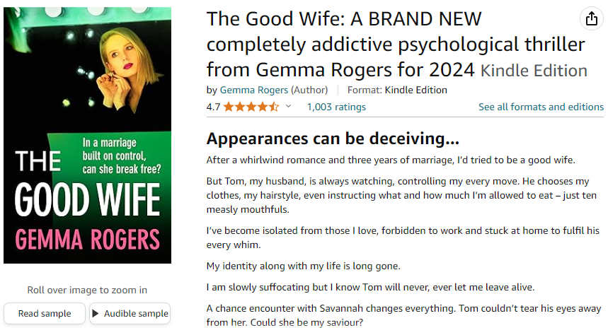 GemmaRogers79's tweet photo. Over 1000 reviews in just over two months of publication! Thrilled with this!
The Good Wife is just 99p currently so why not grab a copy today: https://t.co/YZan9JVgDg
#thrillerbooks #kindlepromotion #NewRelease #thegoodwife #BookTwitter #BooksWorthReading #bookstagram https://t.co/Y2194HfIY1