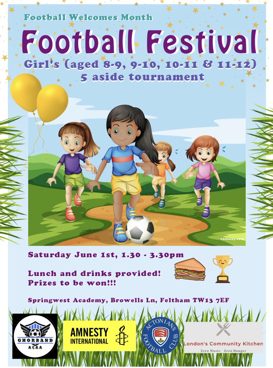 Every month is #FootballWelcomes! ☀️⚽️ In three weeks’ time @ActoniansLFC & @A_CAA from refugee backgrounds host a footy festival for the girls to mix up teams, play games & make friends along the way 🎉🥳⚽️🥅 Big thanks to @L_C_Kitchen providing lunch! 🥪💪🏾🥳⚽️🙌🏽💙☀️ DM 2 help