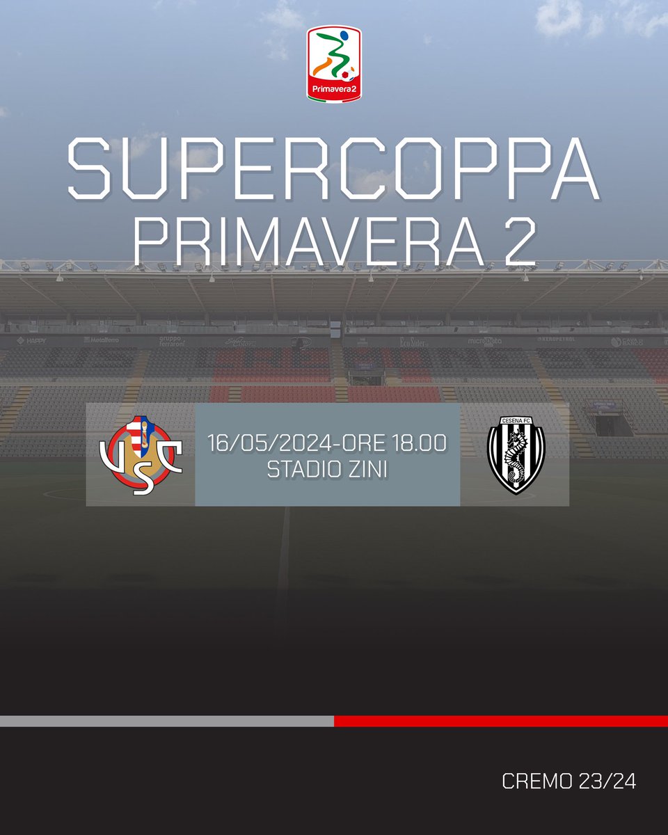 🏆Supercoppa Primavera 2 allo Zini: giovedì Cremo-Cesena 🩶❤️

👉 uscremonese.it/supercoppa-pri…

#forzagrigiorossi #daiCremo #Primavera2 #Primavera #Cremonese