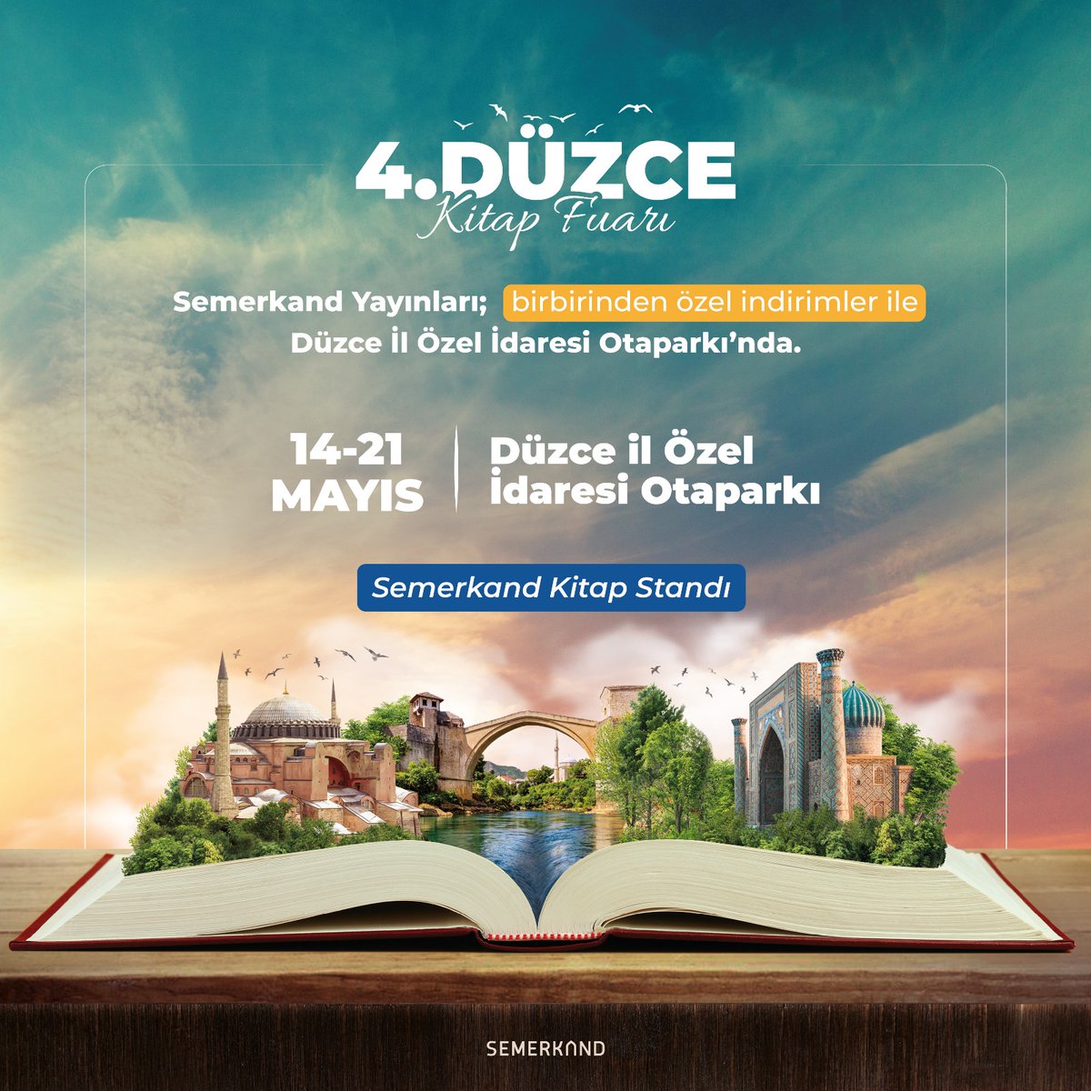 📣 Semerkand Yayınları; birbirinden özel indirimleri ile Düzce İl Özel İdaresi Otoparkı’nda. 🗓 14 - 21 Mayıs 🚩 Düzce İl Özel İdaresi Otoparkı 📚 #düzce #kitapfuarı #fuar #kitapgünleri #indirim #kitap #semerkand #iyiokuriyikitapokur #semerkandkitap