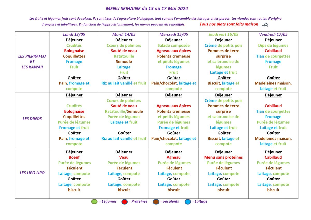 [𝗺𝗲𝗻𝘂] 🍴 Voici le menu de la semaine pour les enfants de la crèche ! Miam miam 😋