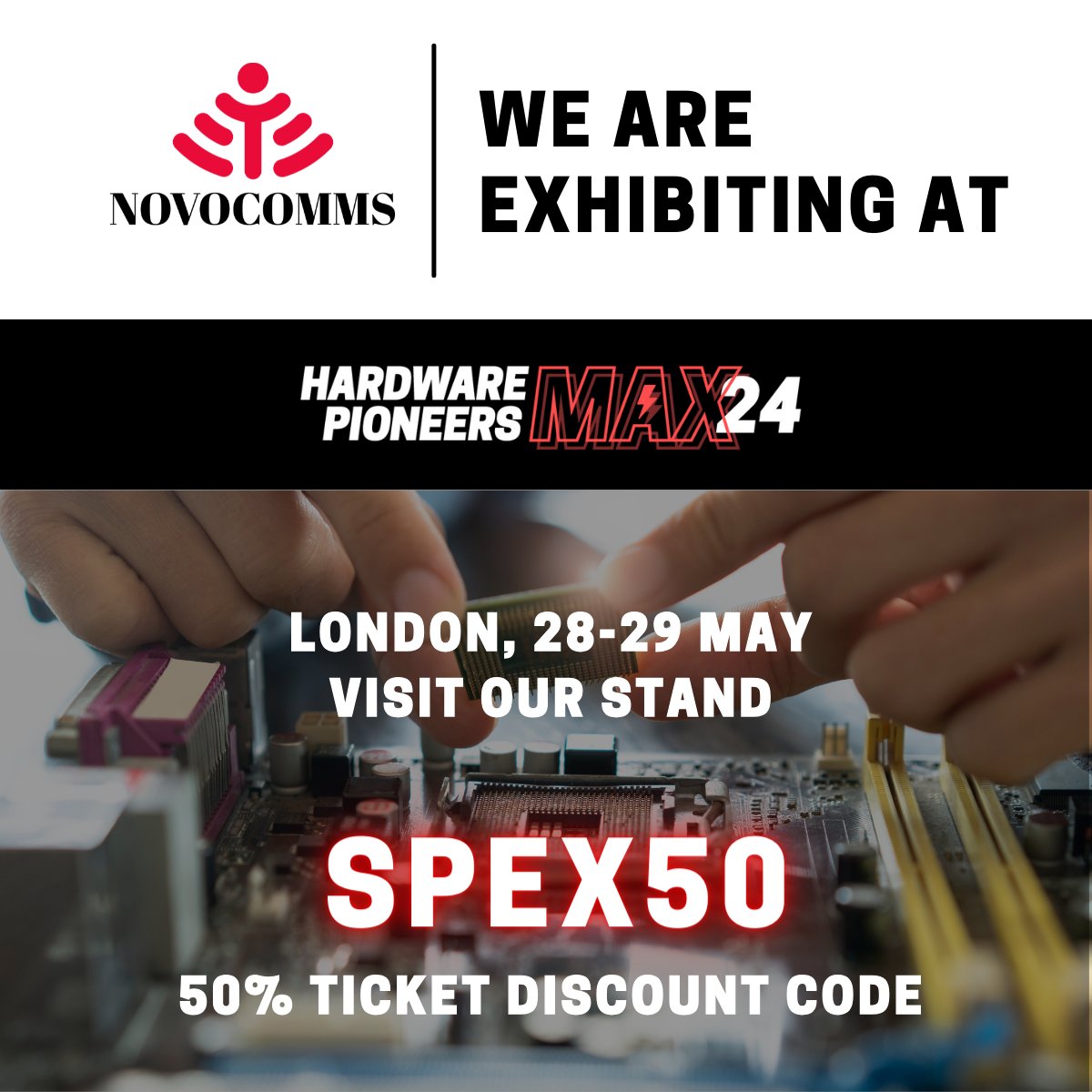 Join us at the Hardware Pioneers conference on May 28th-29th at the Business Design Center in London!

Visit Novocomms at Stand C7 to explore our latest innovations in antenna technology. See you there! #AntennaInnovation #HWPmax24