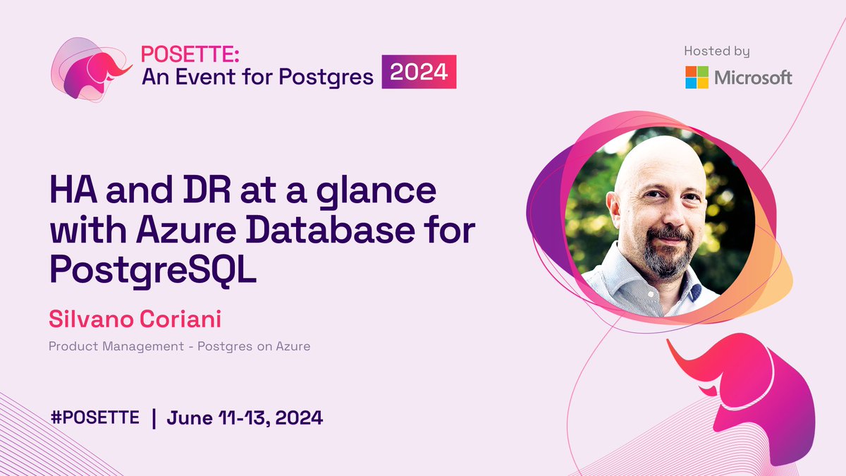 #Posetteconf is coming in one month! I'll talk about how a fully managed service like #Azure Database for #PostgreSQL helps reducing complexities while running highly available and resilient database solutions. Register today! 🙂