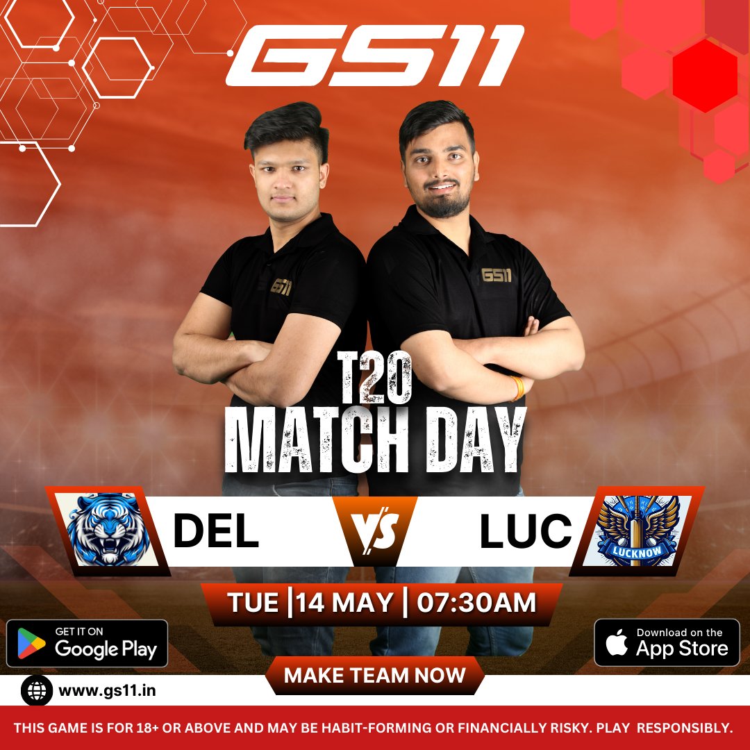 🔥 Epic Clash Alert! 🔥 🏏 Team DEL vs Team LUC 🏏 📆 Mark your calendars! 📅

🌟 The battleground is set, and the stakes are high! 🌟 💥 Join the frenzy on GS11, craft your ultimate squad, and compete for glory! 💥

👉 Tap to play now! #GS11 #DelhiVsLucknow #Cricket #T20