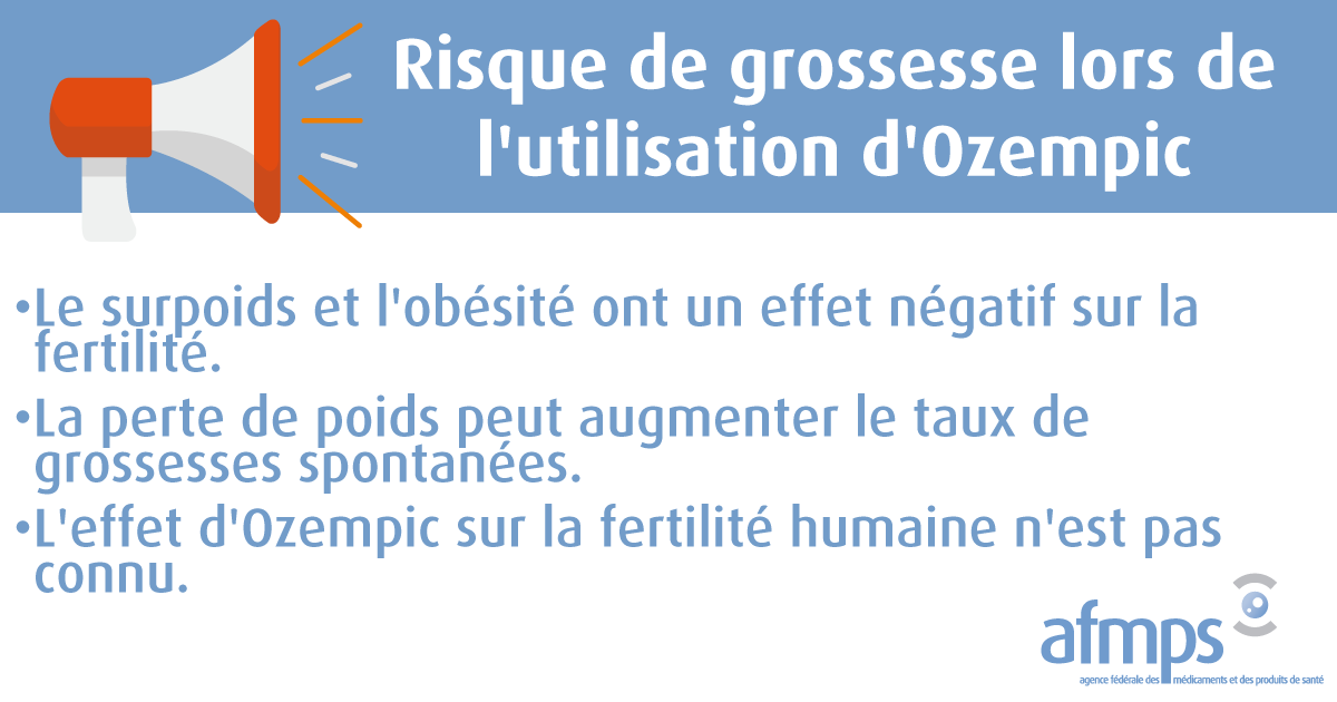 Témoignages sur les réseaux sociaux concernant des grossesses inattendues lors de l'utilisation d'Ozempic : l'effet sur la fertilité humaine n'est pas connu. L'AFMPS souhaite attirer l'attention sur les risques liés à l'utilisation de ce médicament : afmps.be/fr/news/risque…