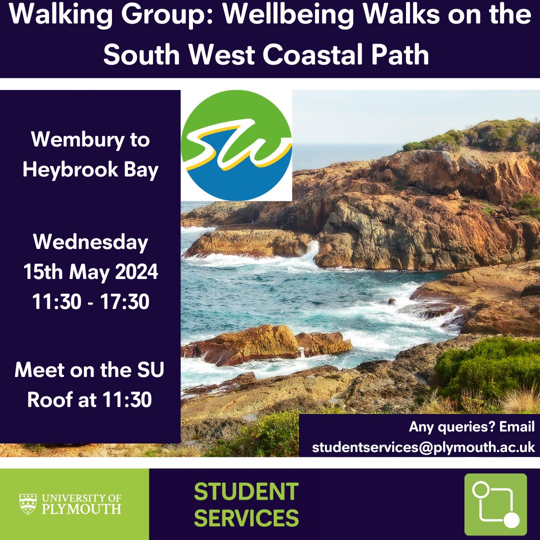 Free walking group!🚶🌳

Join us for our next wellbeing walk from Wembury to Heybrook Bay this Wednesday, the 15th of May🌊

For more info and to book your place, visit: plymouth.ac.uk/whats-on/walki…
