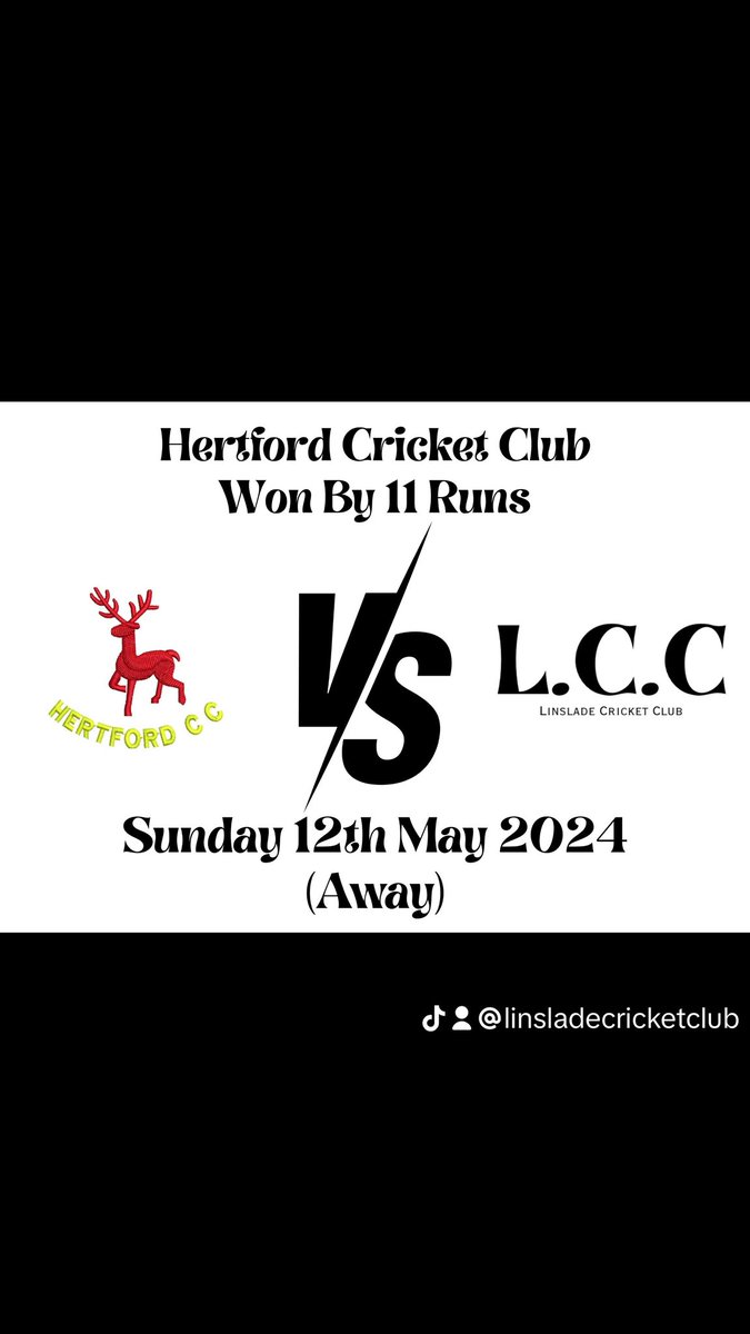 Hertford Cricket Club VS Linslade Cricket Club (12-05-24)
🪙L.C.C Won Toss and Elected to Field
Hertford 214-10 A.Murnish 57 Omar 1-19 (5 Overs)          
Linslade 203-8 Usman 76 &amp; Raza 62
Herrford Won By 11 Runs🔥
