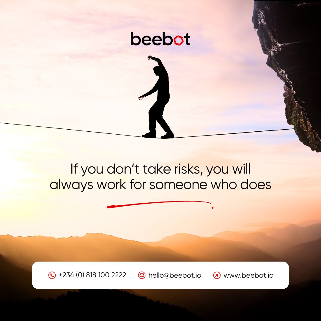 Take the leap and embrace risk - it's the path to success. Otherwise, you'll always be working for someone who did.

#RiskTaking #Entrepreneurship #StartupSuccess #RegulatoryCompliance #NigeriaBusiness #CompanyServices #BeeBotServices #BeeBot #BusinessRegistration