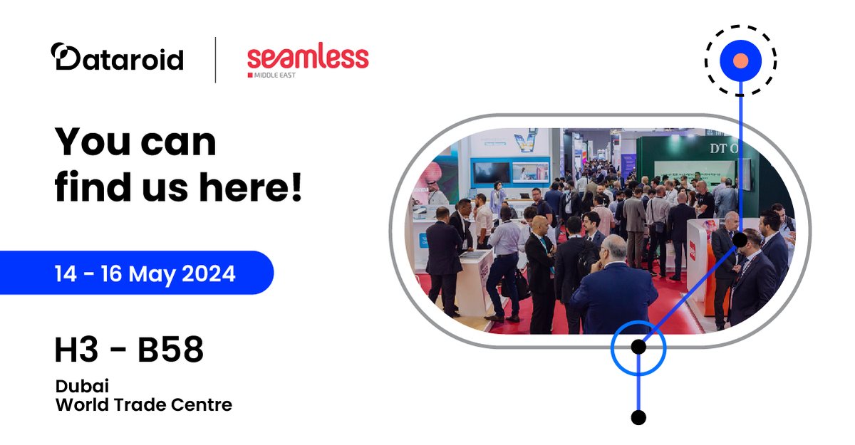 Find Dataroid at Seamless Middle East at Dubai World Trade Centre! 🗓️ Mark your calendars: May 14-16 and visit our stand at H3-B58 to meet our team. Discover how to leverage actionable customer intelligence to grow your business with Dataroid. #SeamlessDXB #digitalcommerce