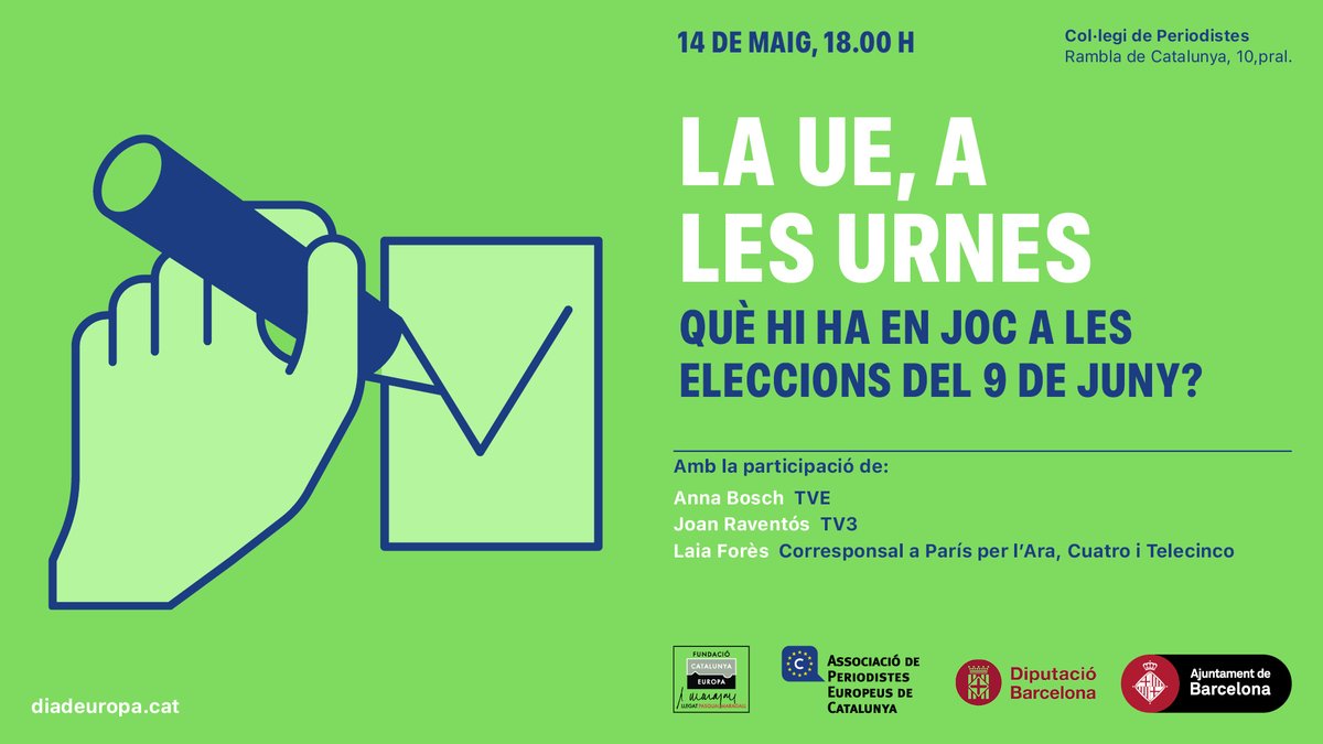 🇪🇺Què ens hi juguem, en les eleccions europees? És real l’amenaça d’una gran guerra a #Europa? Quina representació aconseguirà l’extrema dreta i per què? Com afectarà la @ComissioEuropea? I les polítiques climàtiques? 📆En parlem demà al @periodistes_cat amb @APEC_CAT.