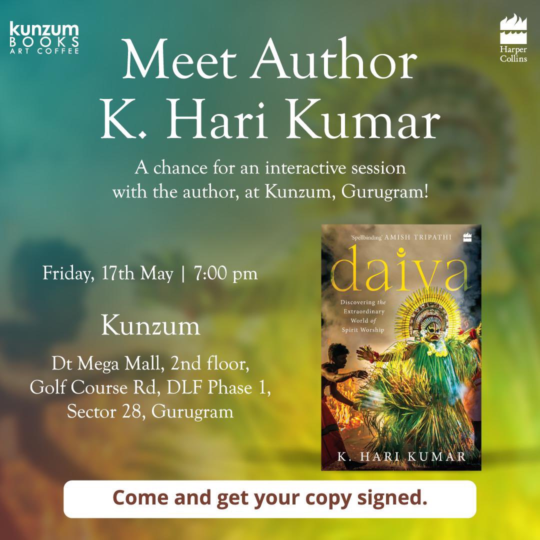 Attention all #Gurgaon readers! Join me on May 17th at 7 pm at Kunzum, Dt Mega Mall to get your copy of Daiva signed. See you there! #books #publishing