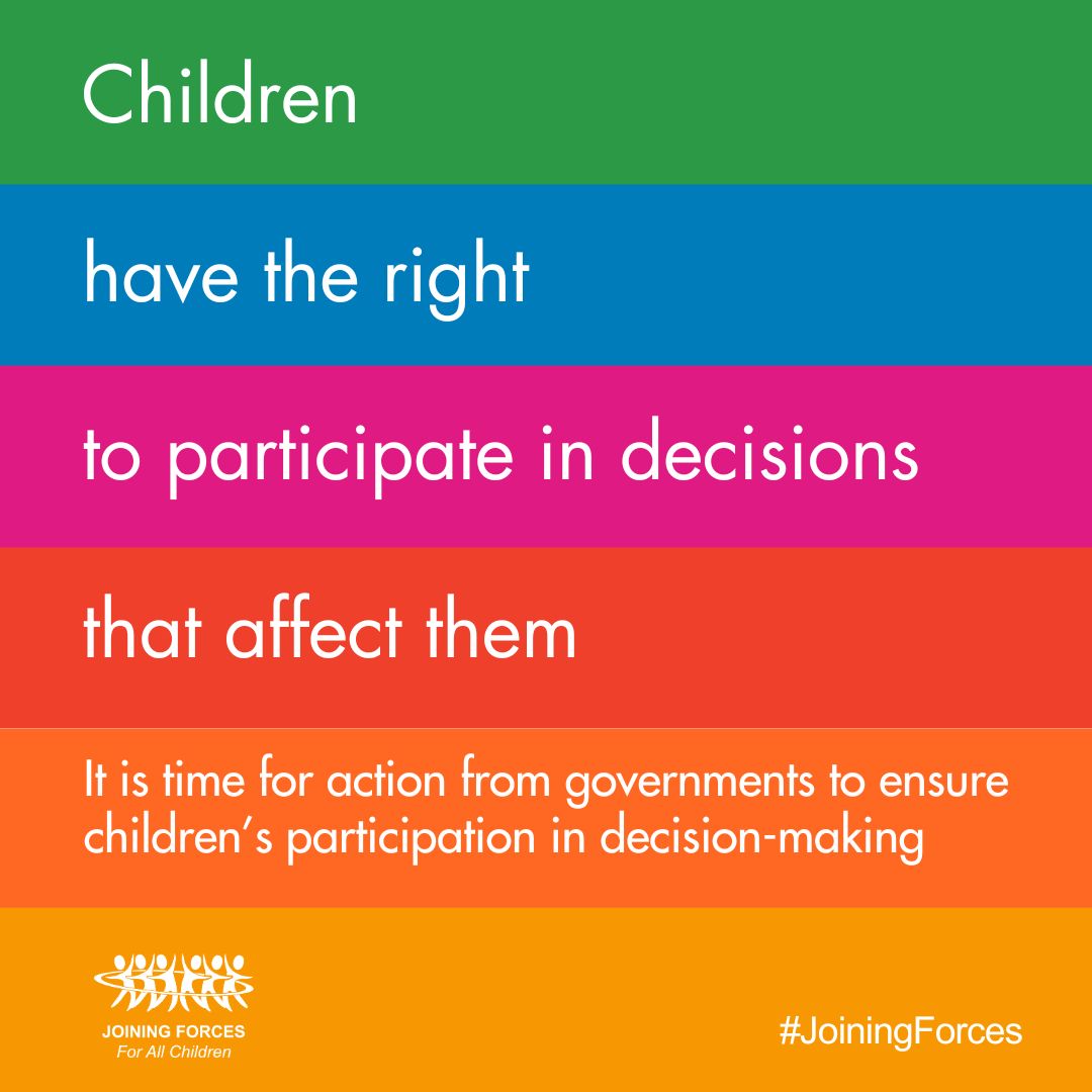 📢Save the date!

On 21 May, #JoiningForces will bring children & policymakers together to discuss the importance of #childparticipation. Learn directly from children about how they wish to be involved in decision-making processes.🏦

👉Register here: joining-forces.org/event/invitati…