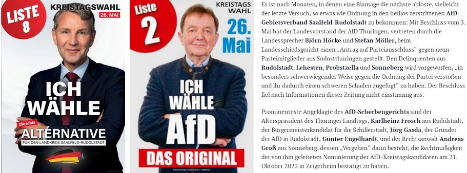 Die Parteispitze der #NoAfD #Thüringen will jetzt Frosch&Co rauswerfen, die im Gegensatz zu #Höcke|s Vertrauensleuten in #SaalfeldRudolstadt ordnungsmäßige Wahlen abhielten. FaschistInnen bleiben sie trotzdem allesamt. Auch Frosch tagte gern bei den #Normannia-Nazis in #Uhlstädt.