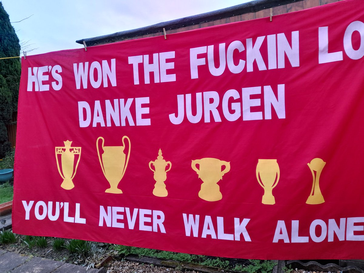 Had this beauty made back when Jurgen announced he was leaving in anticipation of being at the Wolves game on Sunday, but unfortunately i cant make the trip. Anyone (preferably with a Kop ticket) travelling from Ireland the weekend want to take it for me? @REDticketMenIRE RT pl