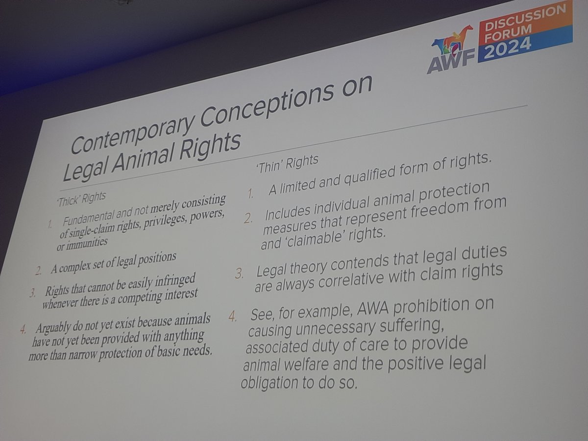 #AWFDebate Do animals have rights?  

'Yes they do! Legally speaking, animals already have rights,' says
Prof Angus Nurse @AngliaRuskin, explaining the concept of 'thick' vs 'thin' rights.