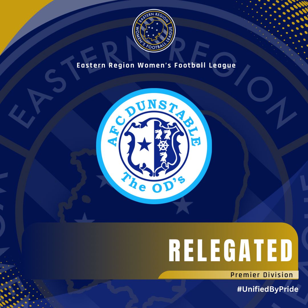 Confirmation that following results over recent weeks, AFC Dunstable Women have been relegated from the Premier Division and will play in Division One North next season. #UnifiedByPride