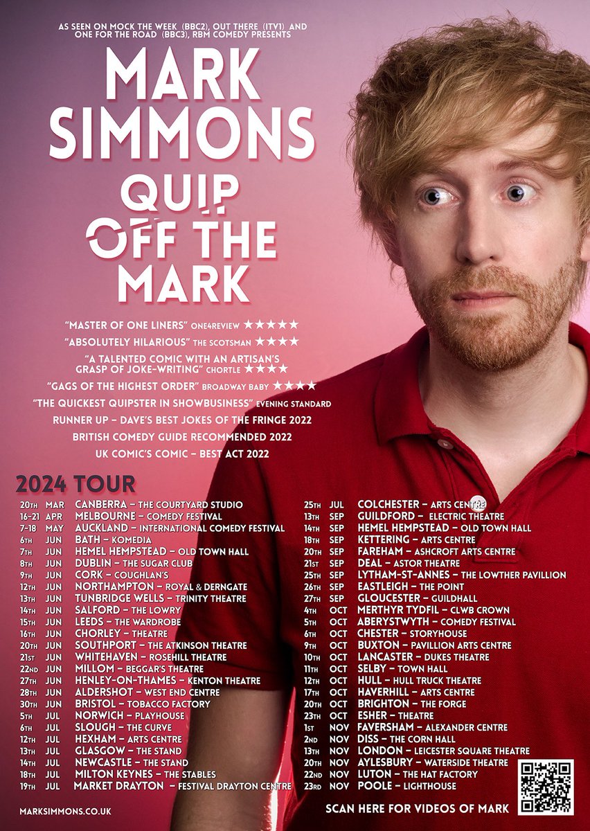 🚨Tour news🚨 Only a couple of weeks until the penultimate leg of Quip Off The Mark kicks off in Bath. Can’t wait to get back at it. We’ve also added another Essex show in Billericay!