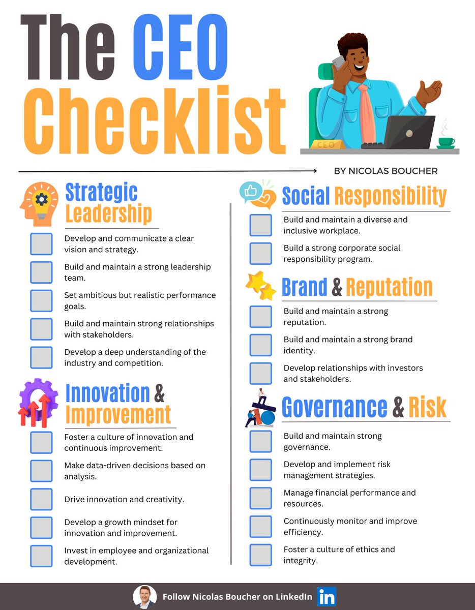 Embark on your journey as a new CEO today! Steal this checklist of 20 essential items!