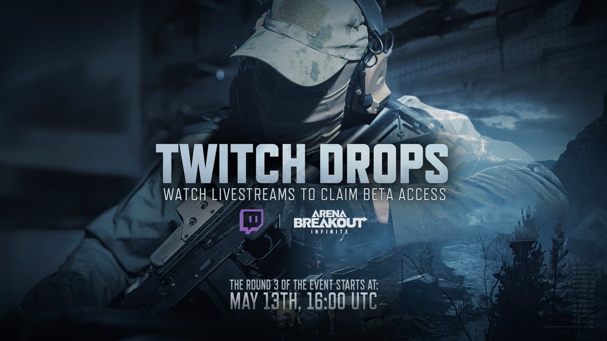 The round 3 of the #TwitchDrops event, set to begin on May 13th at 16:00 UTC+0! We will be distributing 50,000 Non-Steam Key in the round 3 event! Stay tuned for more details later. 
#ABI #ArenaBreakoutPC #ArenaBreakoutInfinite