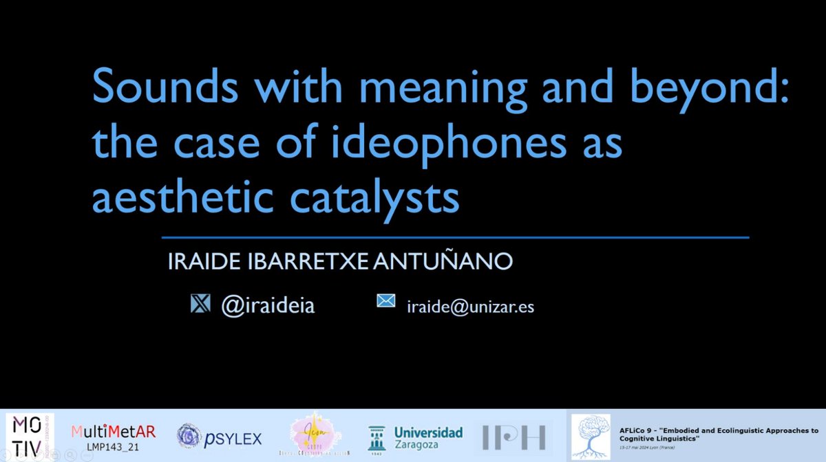 📢Esta semana, nuestra #psylexera @iraideia participará con una conferencia plenaria en #AFLiCo9 - 'Embodied and Ecolinguistic Approaches to Cognitive Linguistics'.

ℹ️El jueves a las 16h presentará: 'Sounds with meaning and beyond: the case of ideophones as aesthetic catalysts'.