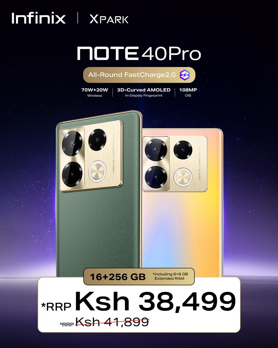 Tumekuanzia wiki na some good news, price imedrop!! Get #infinixNote40Pro + a FREE speaker at discounted price of KES 38,499 To purchase, click: kexpark.page.link/tTPc #TakeCharge247