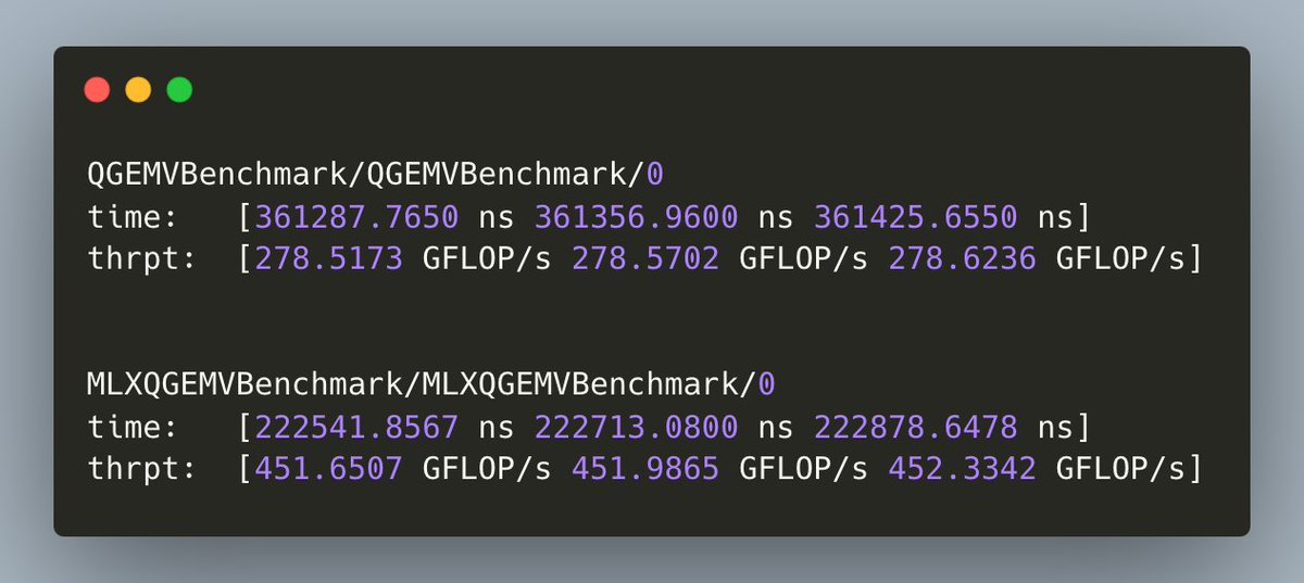 Ported the MLX GEMV to WebGPU - 1.6x speedup 🚀 Looking forward to integrating it into Ratchet 🔧