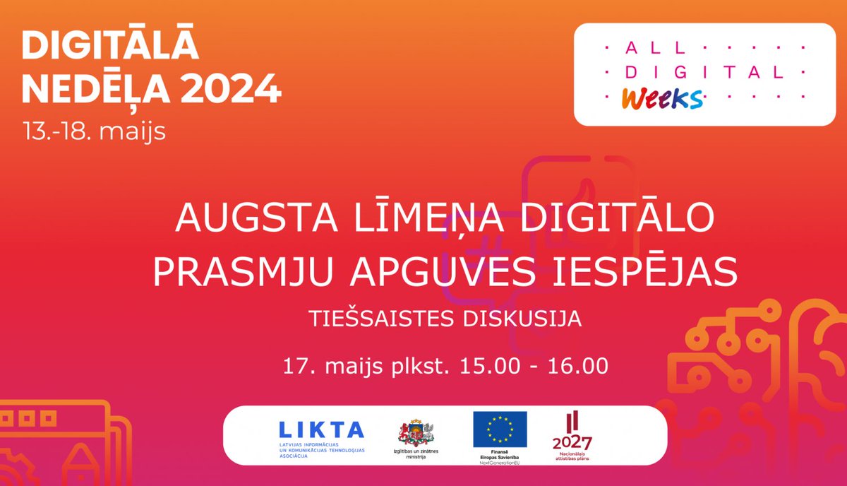 17. maijā Inguna Skadiņa pārstāvēs Valodu tehnoloģiju iniciatīvu tiešsaistes diskusijā “Augsta līmeņa digitālo prasmju apguves iespējas". 👏
Diskusijas laikā varēs uzzināt par studiju moduļiem, kas radīti minēto projektu ietvaros. 🧐

izm.gov.lv/lv/notikums/ti…

#NextGenEU #InvestEU