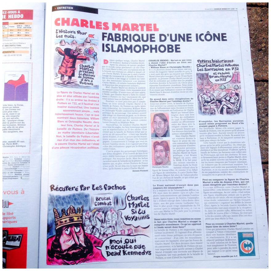 Il y a 9 ans, quatre mois après l'attentat du 7/01, six mois avant le 13, Charles Martel était dans @Charlie_Hebdo_ (poke @HMedievale et @LibertaliaLivre ). Depuis, j'ai l'impression qu'on est vraiment passé dans un autre monde...