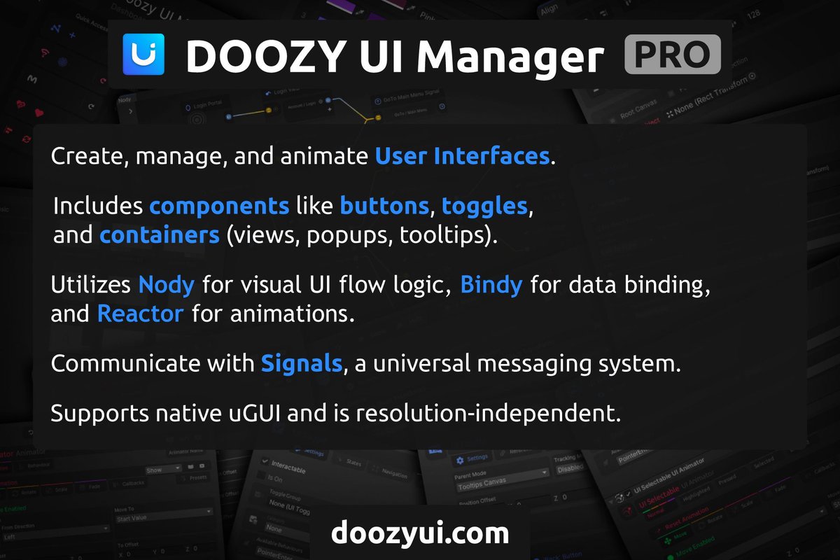 Unleash your creativity with DoozyUI Manager PRO – the ultimate toolkit for building dynamic and visually appealing UIs! 

➡️ buff.ly/44AKGhA @DoozyStore

#unity #gamedev #indiedev #AssetStore #madewithunity #gamedesign #doozyui