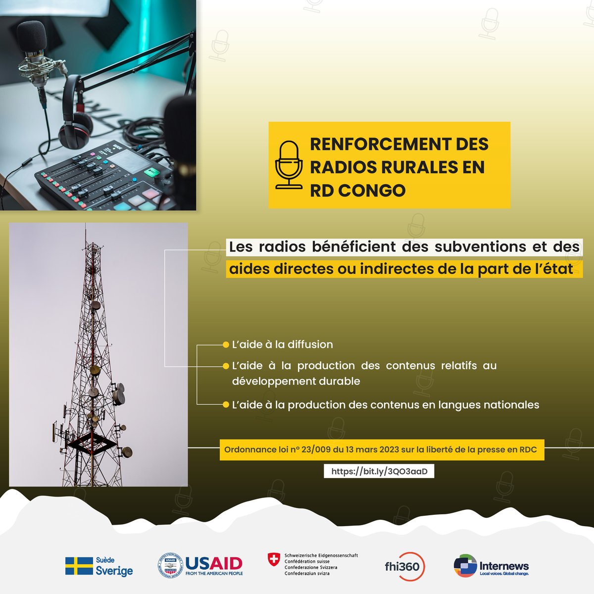 Renforcement des radios rurales en RD Congo, les radios bénéficient des subventions et des aides directes ou indirectes de la part de l'état dans la nouvelle loi.