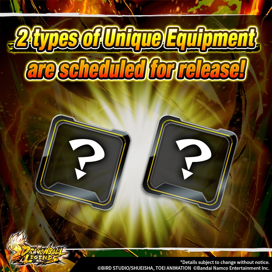 Two new pieces of Unique Equipment are coming! Guess what you think they'll be! Look out for the reveal on our official social media accounts! #DBLegends #Dragonball