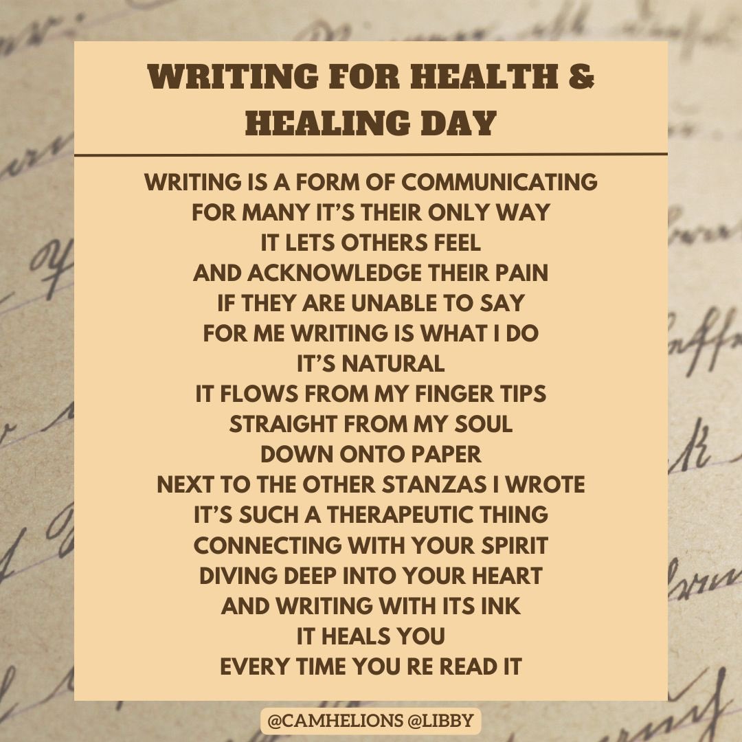 Today is the start of mental health awareness week which is starting with writing for health and healing day🖊️#camhelions @CrisisCareAHH @CamhsSefton @Elsielrw @EDYSAlderhey @FreshCAMHS @Comicsyouth @SFHalderhey @TheForumAH @PAPYRUS_Charity @3dadswalking @AlderHey @Sams_Liverpool