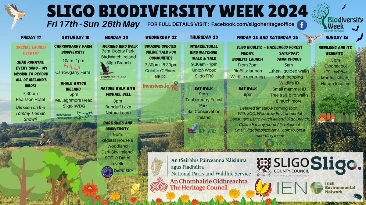 Biodiversity Week Sligo Fri 17th - 26th May There is a full programme of events throughout the week including whale watching, bat walks, star gazing, nature walks, dawn chorus and much more! See the Sligo Heritage Facebook Page for all information facebook.com/sligoheritageo…