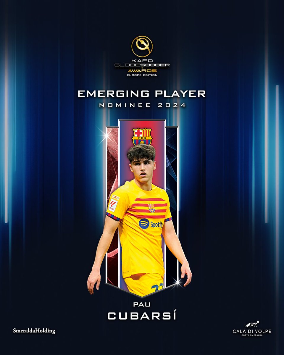 Will Pau Cubarsí be named EMERGING PLAYER at the KAFD #GlobeSoccer European Awards?⁣⁣⁣⁣⁣⁣⁣⁣⁣⁣⁣⁣⁣⁣⁣⁣⁣⁣⁣⁣ 🤴 Your vote matters! vote.globesoccer.com/vote/euro-emer…

#PauCubarsi #KAFD #HotelCaladiVolpe #SmeraldaHolding