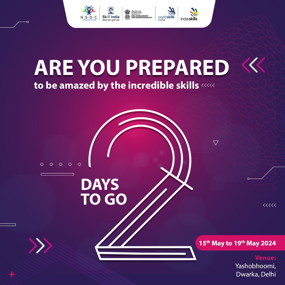 Experience the extraordinary at IndiaSkills 2024! Join us at Yashobhoomi, Dwarka, Delhi, from 15th to 19th May, as we celebrate the pinnacle of skills. Witness jaw-dropping displays and groundbreaking competitions that redefine excellence. #SkillSeJeetengeDuniya #Indiaskills2024