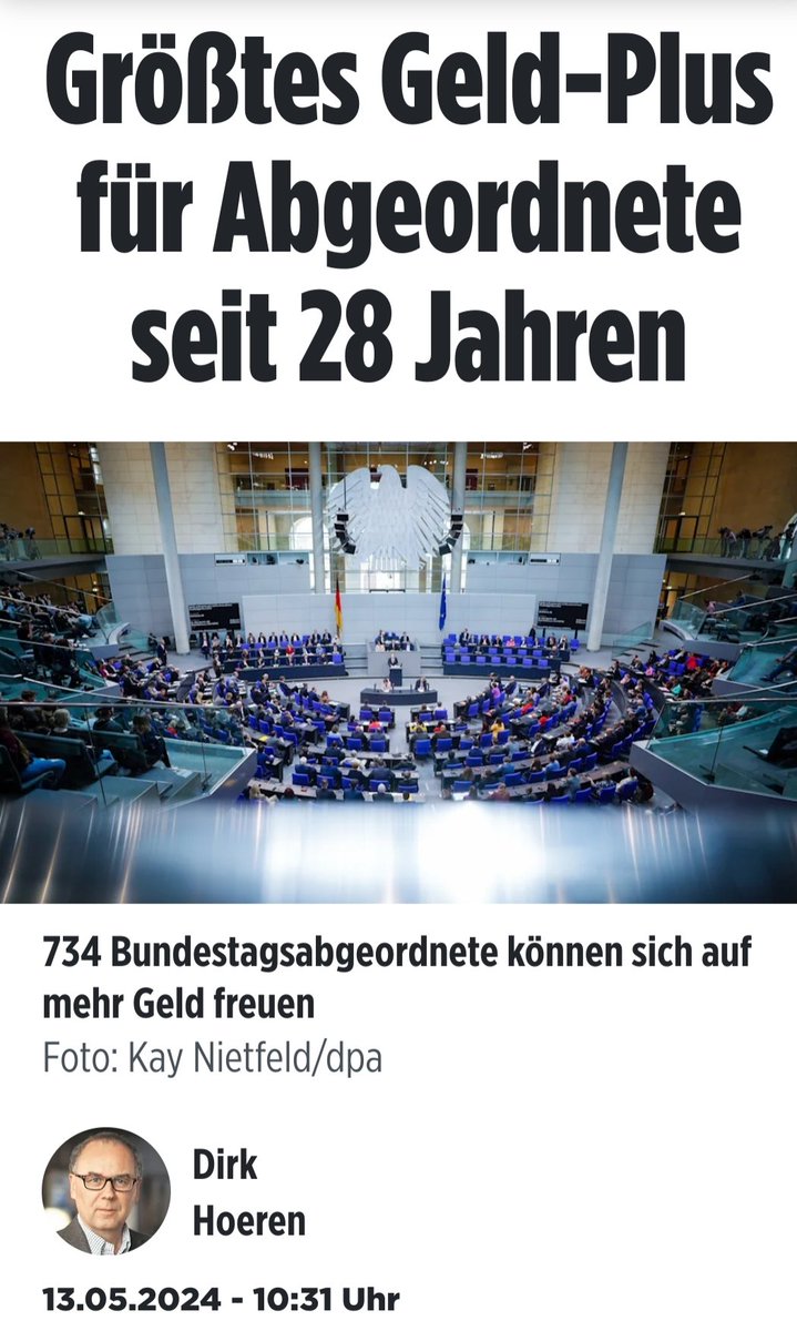 Deutsche Politiker haben jeglichen Anstand verloren, verteilen Steuergelder in der ganzen Welt zur Verteidigung ihrer Demokratie und gönnen sich selbst 635€ mehr im Monat für eine mehr als zweifelhafte Arbeit/Betrug am Bürger!!!
#PolitikerOhneEhre